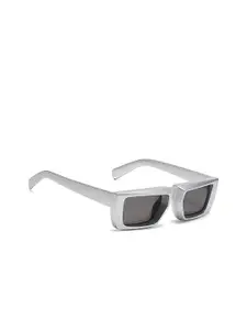 LIZA ANGEL Men Black Lens & Silver-Toned Rectangle Sunglasses with