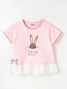 INCLUD Girls Graphic Printed Lace Hem Top