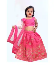 Shoryam Fashion Girls Pink Raw Silk Lehenga Choli