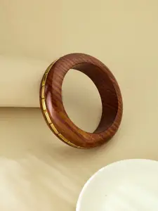 ATIBELLE Gold-Plated Stone-Studded Wooden Bangle