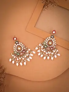 DIVASTRI Gold-Plated Artificial Stones & Beads Contemporary Chandbalis