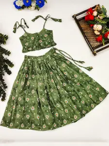 Shoryam Fashion Girls Green Raw Silk Lehenga Choli