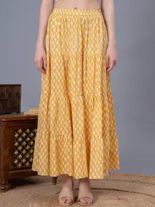 SUNEKH Self-Design Cotton Flared Maxi Skirt