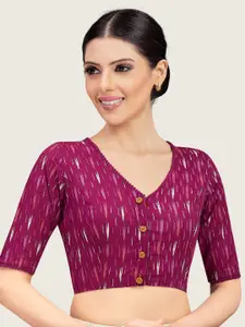 Studio Shringaar Ikat Printed Pure Cotton V-Neck Saree Blouse