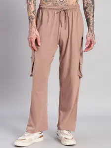 GRIFFEL Men Cotton Relaxed-Fit Cargo Track Pants
