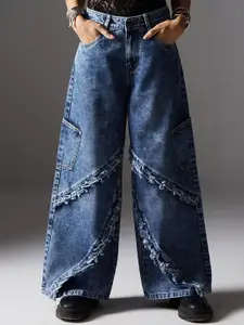 Miss Chase Women Wide Leg High-Rise Highly Distressed Heavy Fade Jeans