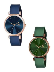 CRESTELLO Women Pack of 2 Embellished Dial & Leather Straps Analogue Watch