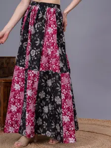 SUNEKH Self-Design Cotton Flared Maxi Skirt