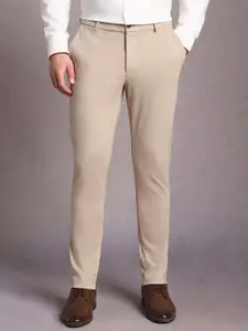 Louis Philippe Men Solid Slim Fit Mid-Rise Flat-Front Formal Trousers