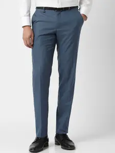 Van Heusen Men Textured Self Design Slim Fit Mid-Rise Formal Trousers