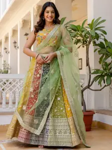 Fusionic Floral Embroidered Semi-Stitched Lehenga With Unstitched Blouse & Dupatta