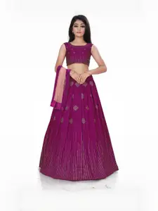 Shoryam Fashion Girls Purple Raw Silk Lehenga Choli