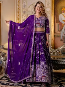 Fusionic Floral Embroidered Semi-Stitched Lehenga With Unstitched Blouse & Dupatta