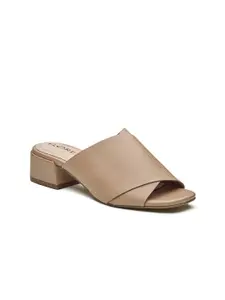 Peach Flores Women Hawaii Leather Block Heel Mules