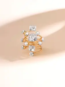 Yellow Chimes Gold-Plated Stone-Studded Adjustable Finger Ring