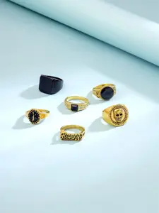 Yellow Chimes Set Of 6 Gold-Plated Stackable Finger Rings