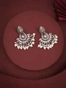 DIVASTRI Silver-Plated Artificial Stones & Beads Contemporary Oxidised Drop Earrings