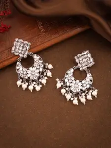 DIVASTRI Silver-Plated Stones Studded And Beaded Contemporary Chandbalis