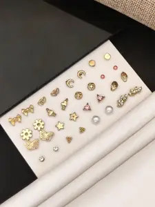 ABDESIGNS Set Of 16 Gold-Plated Contemporary Studs Earrings