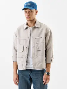 Snitch Beige Men Self Design Lightweight Tailored Jacket
