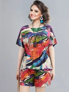StyleCast Printed Round Neck Top With Shorts Co-Ords