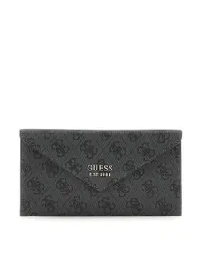 GUESS Brand Logo Printed Zip Detail PU Envelope With SIM Card Holder Wallets