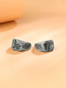 Yellow Chimes Men Set Of 2 Rhodium-Plated Finger Ring