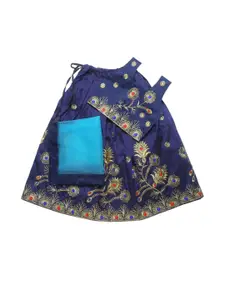 Shoryam Fashion Girls Blue Raw Silk Lehenga Choli