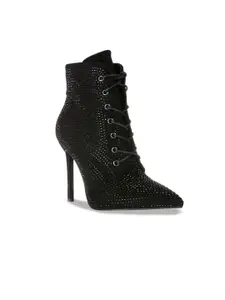 London Rag Women Rhinestones Embellished Pointed-Heeled Stiletto Boots