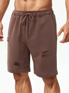 StyleCast x Revolte Men Regular Fit Mid-Rise Distressed Regular Shorts