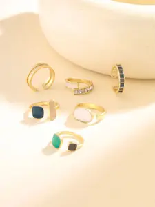 Yellow Chimes Set Of 6 Gold-Plated Adjustable Finger Rings