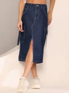 DOLCE CRUDO High Rise Straight Midi Denim Skirt