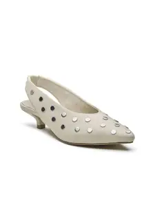 Peach Flores Ibzia Women Embellished Leather Kitten Pumps