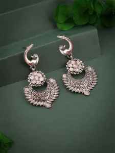 DIVASTRI Silver-Plated Stones Studded And Beaded Oxidised Animal Shaped Drop Earrings