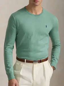 Polo Ralph Lauren Men Solid Slim Fit Textured Pure Cotton Sweater