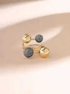 Yellow Chimes Gold-Plated Intricate Textured Details-Studded Adjustable Finger Ring