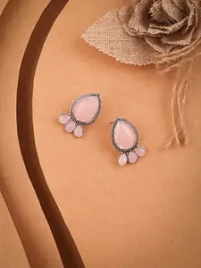 DIVASTRI Silver-Plated Artificial Stones Studded Teardrop Shaped Drop Earrings