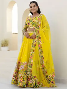 Fusionic Floral Embroidered Semi-Stitched Lehenga With Unstitched Blouse & Dupatta