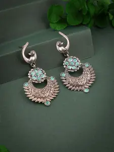 DIVASTRI Silver-Plated Artificial Stones Contemporary Shaped Oxidised Chandbalis