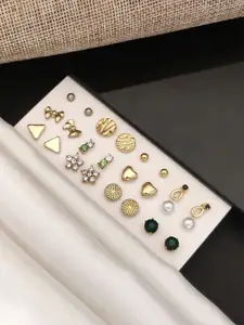 ABDESIGNS Set Of 12 Gold-Plated Contemporary Studs Earrings