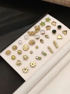 ABDESIGNS Set Of 16 Gold-Plated Contemporary Studs Earrings