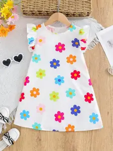 BAESD Women Floral Printed Flutter Sleeve A-Line Dress