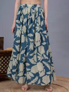 SUNEKH Self-Design Cotton Flared Maxi Skirt