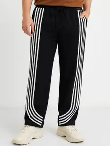 Maniac Men Cotton Curved Stripe Mid Rise Baggy Fit Track Pants
