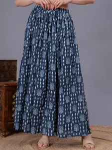 SUNEKH Self-Design Cotton Flared Maxi Skirt