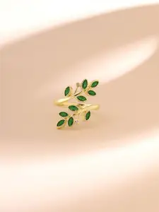 Yellow Chimes Gold-Plated Stone-Studded Adjustable Finger Ring