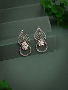 DIVASTRI Silver-Plated Artificial Stones & Beads Contemporary Oxidised Drop Earrings