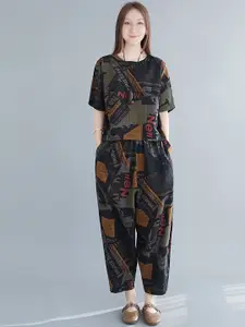 StyleCast Printed Round Neck Top With Trousers Co-Ords