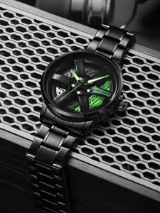 V2A Men Rotating Dial & Stainless Steel Straps Analogue Watch V2A-CS-2410-Blk-Grn-0