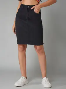 DOLCE CRUDO Garden Grace Bodycon Pencil Above Knee Denim Skirt